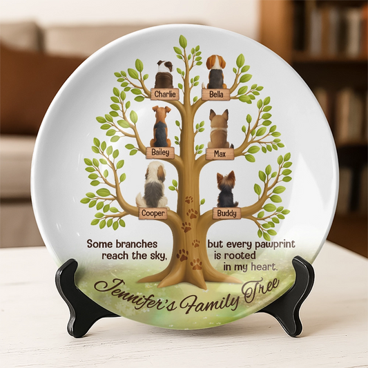Custom Ceramic Round Plate - Personalized Dog Family Tree Gift For Dog Lovers-RP-HN09-web1