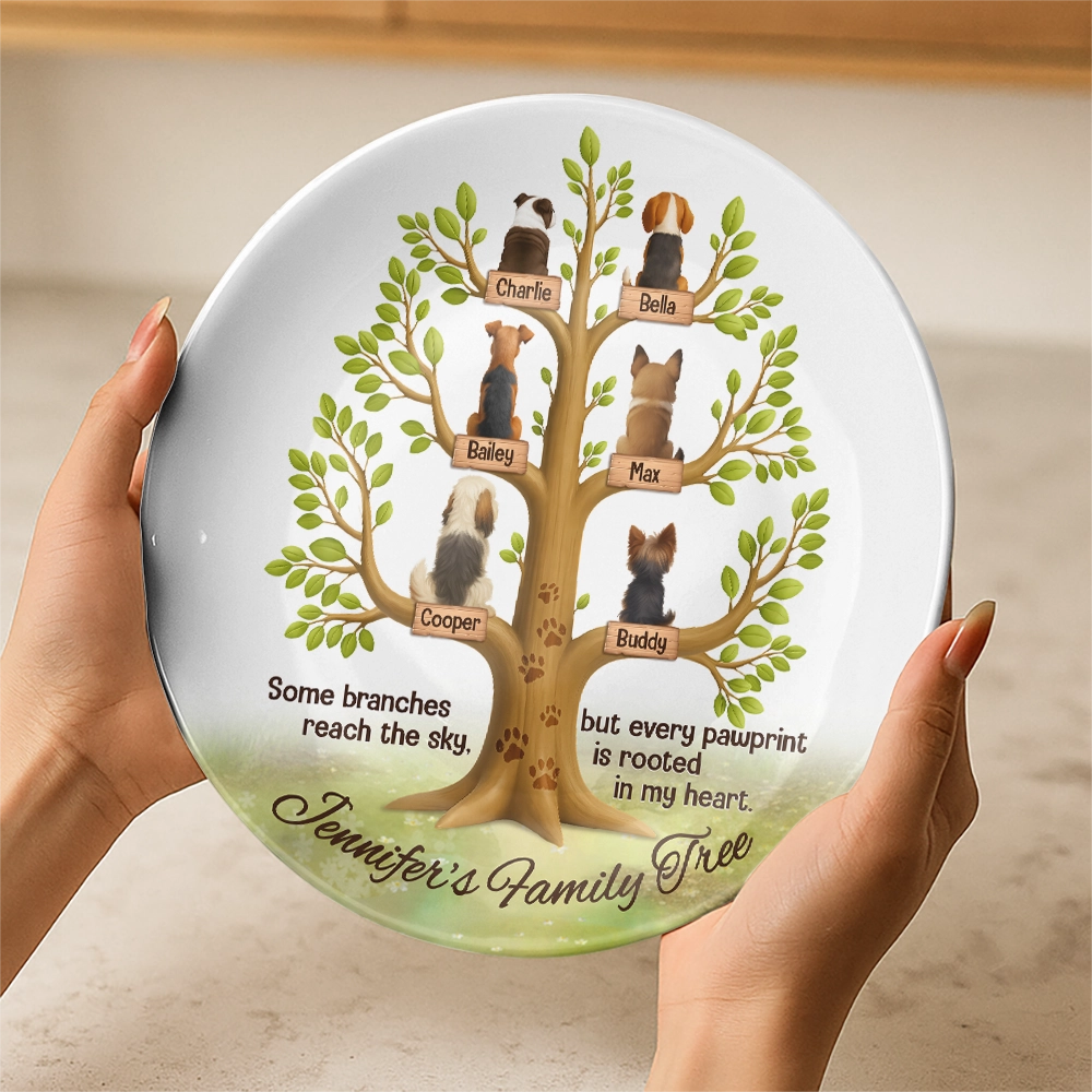 Custom Ceramic Round Plate - Personalized Dog Family Tree Gift For Dog Lovers-RP-HN09-web2