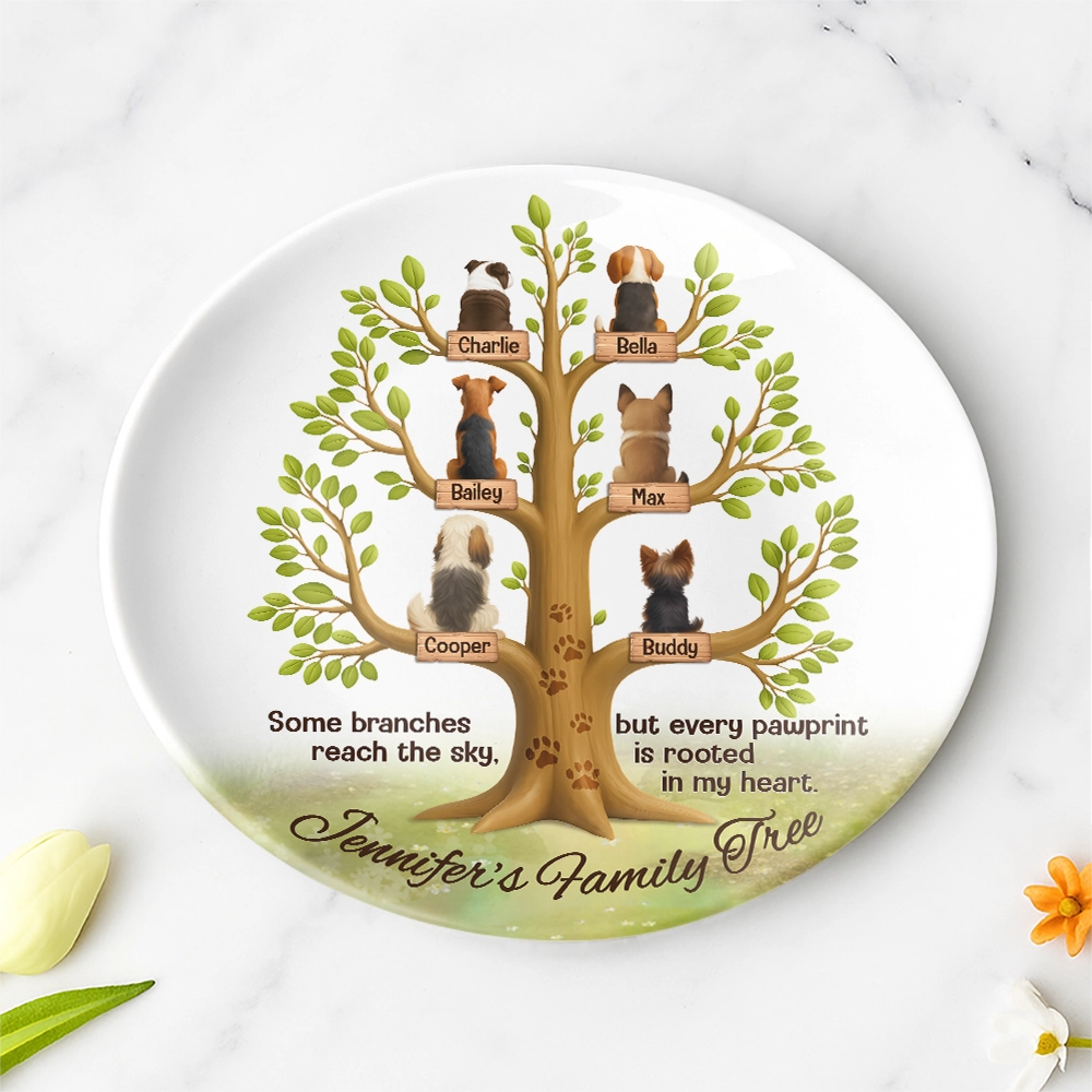 Custom Ceramic Round Plate - Personalized Dog Family Tree Gift For Dog Lovers-RP-HN09-web3