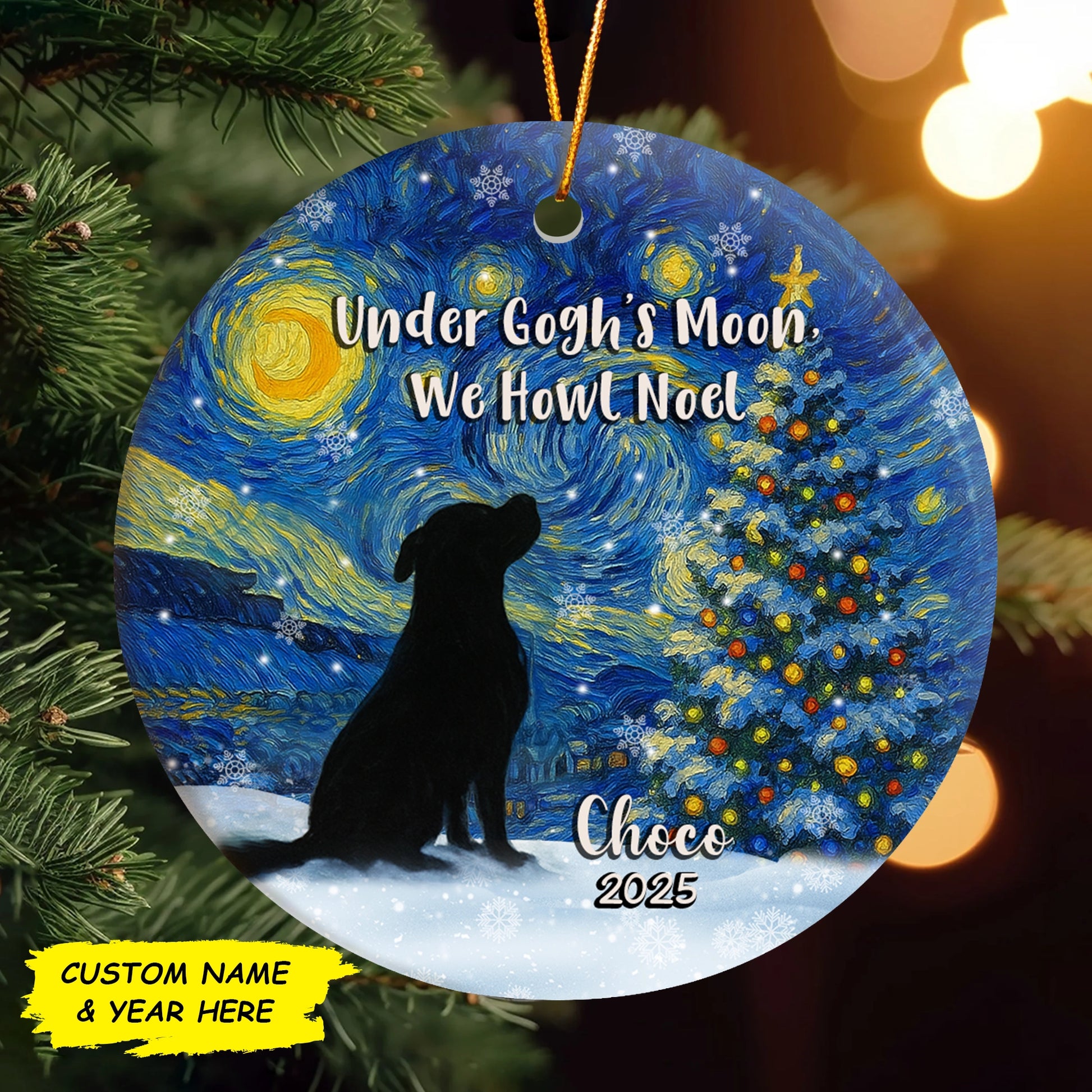 Custom Dog Starry Night Ceramic Ornament - Personalized Name & Year-MK_Web1