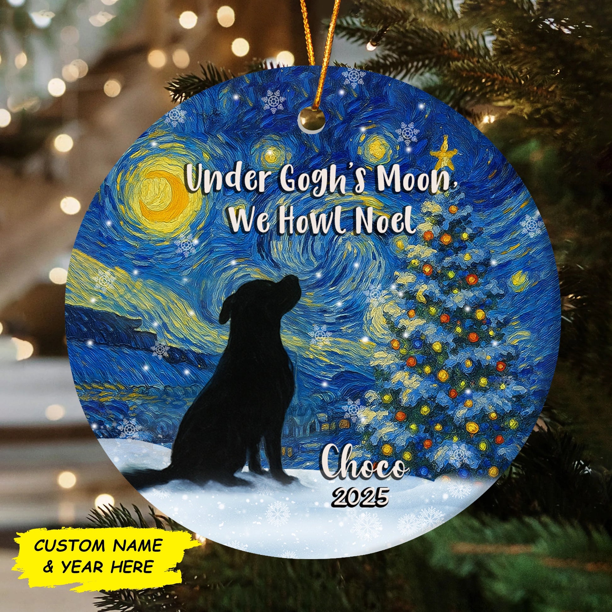 Custom Dog Starry Night Ceramic Ornament - Personalized Name & Year-MK_Web2