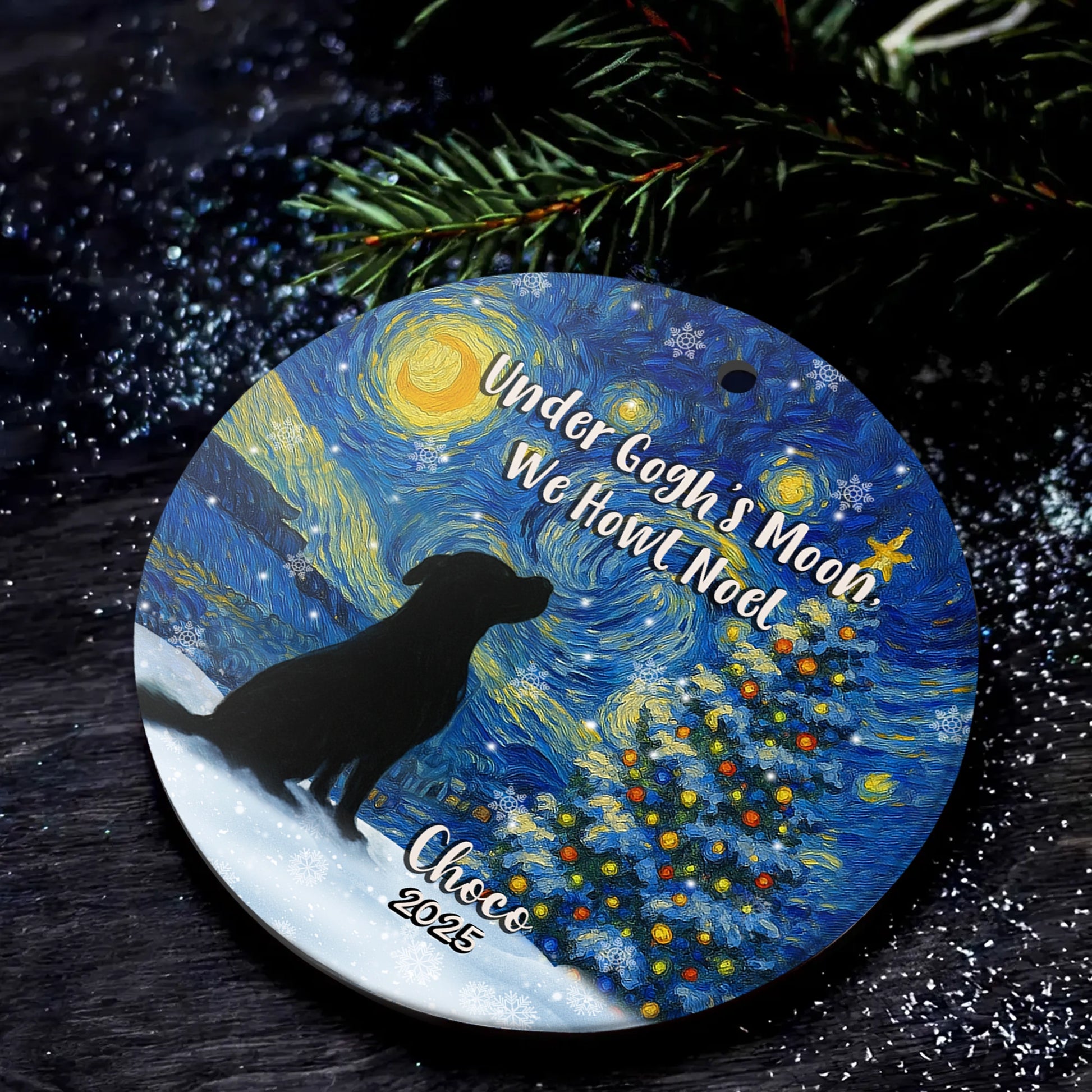 Custom Dog Starry Night Ceramic Ornament - Personalized Name & Year-MK_Web4