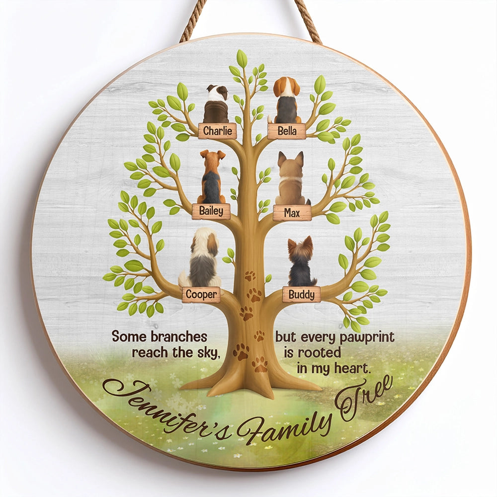Custom Round Wood Sign - Personalized Dog Family Tree Gift For Dog Lovers-WN-HN13852-web1