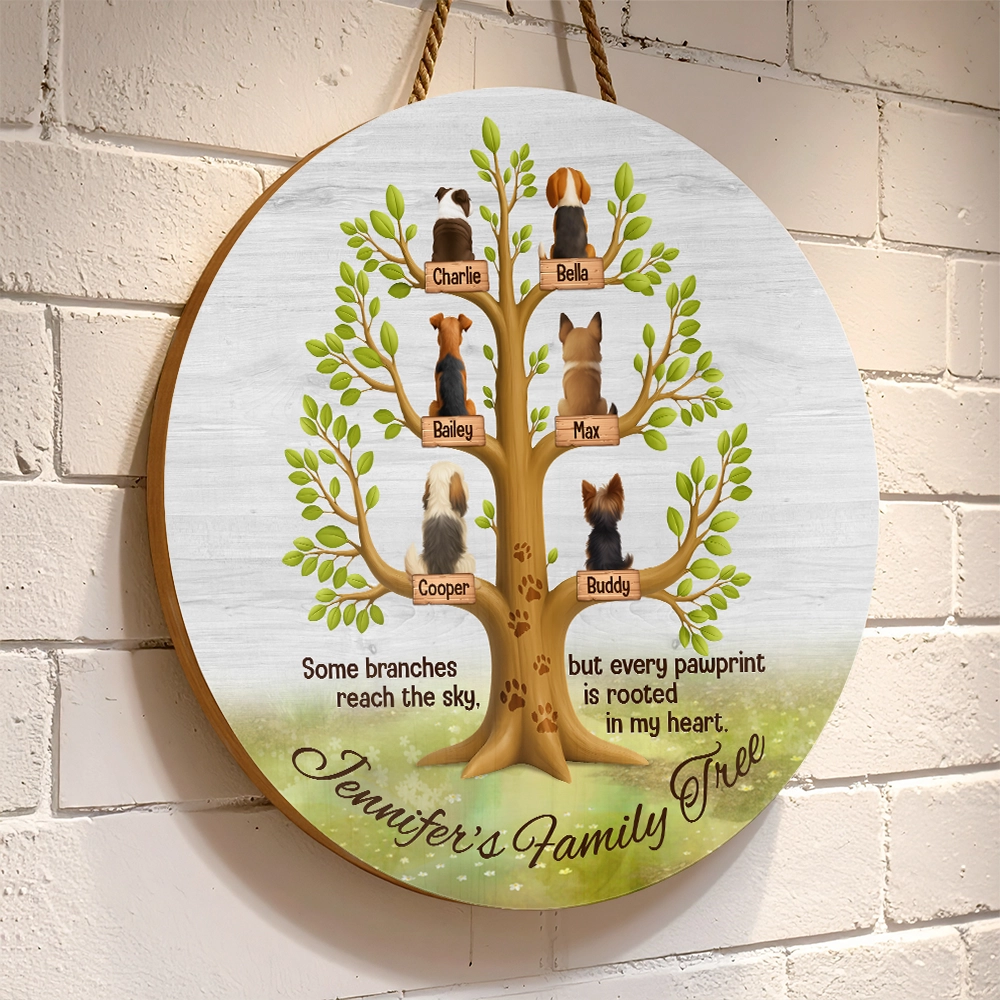 Custom Round Wood Sign - Personalized Dog Family Tree Gift For Dog Lovers-WN-HN13852-web3