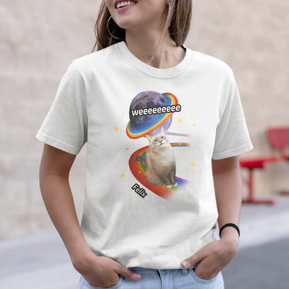 Custom Space Cat T-Shirt - Funny Personalized Rainbow Galaxy Tee With Pet Photo & Name TS-LA40-HN4562