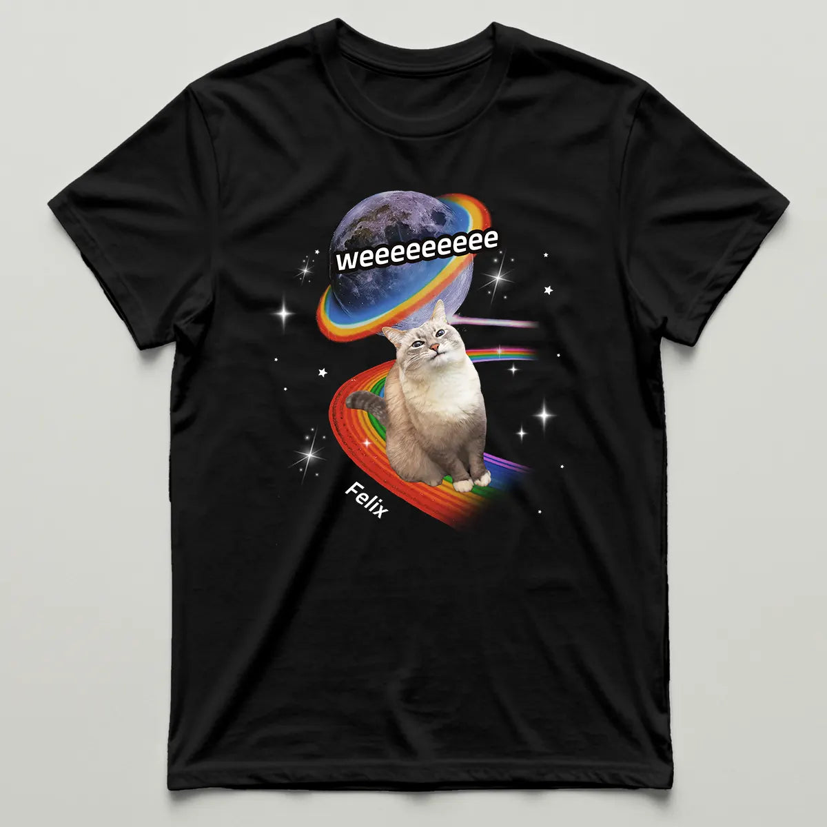 Custom Space Cat T-Shirt - Funny Personalized Rainbow Galaxy Tee With Pet Photo & Name TS-LA40-HN456_1
