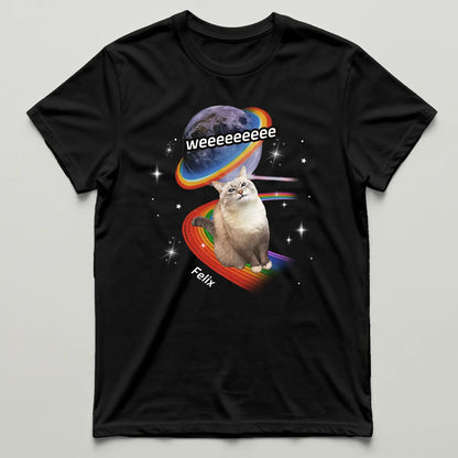 Custom Space Cat T-Shirt - Funny Personalized Rainbow Galaxy Tee With Pet Photo & Name TS-LA40-HN456_1