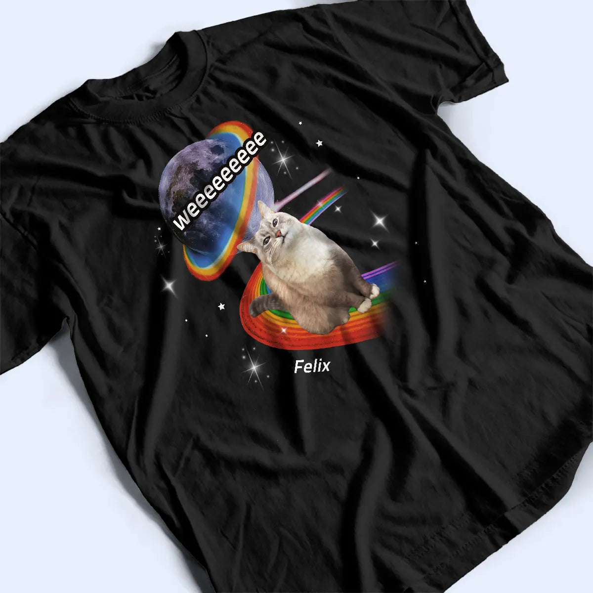 Custom Space Cat T-Shirt - Funny Personalized Rainbow Galaxy Tee With Pet Photo & Name TS-LA40-HN456_3