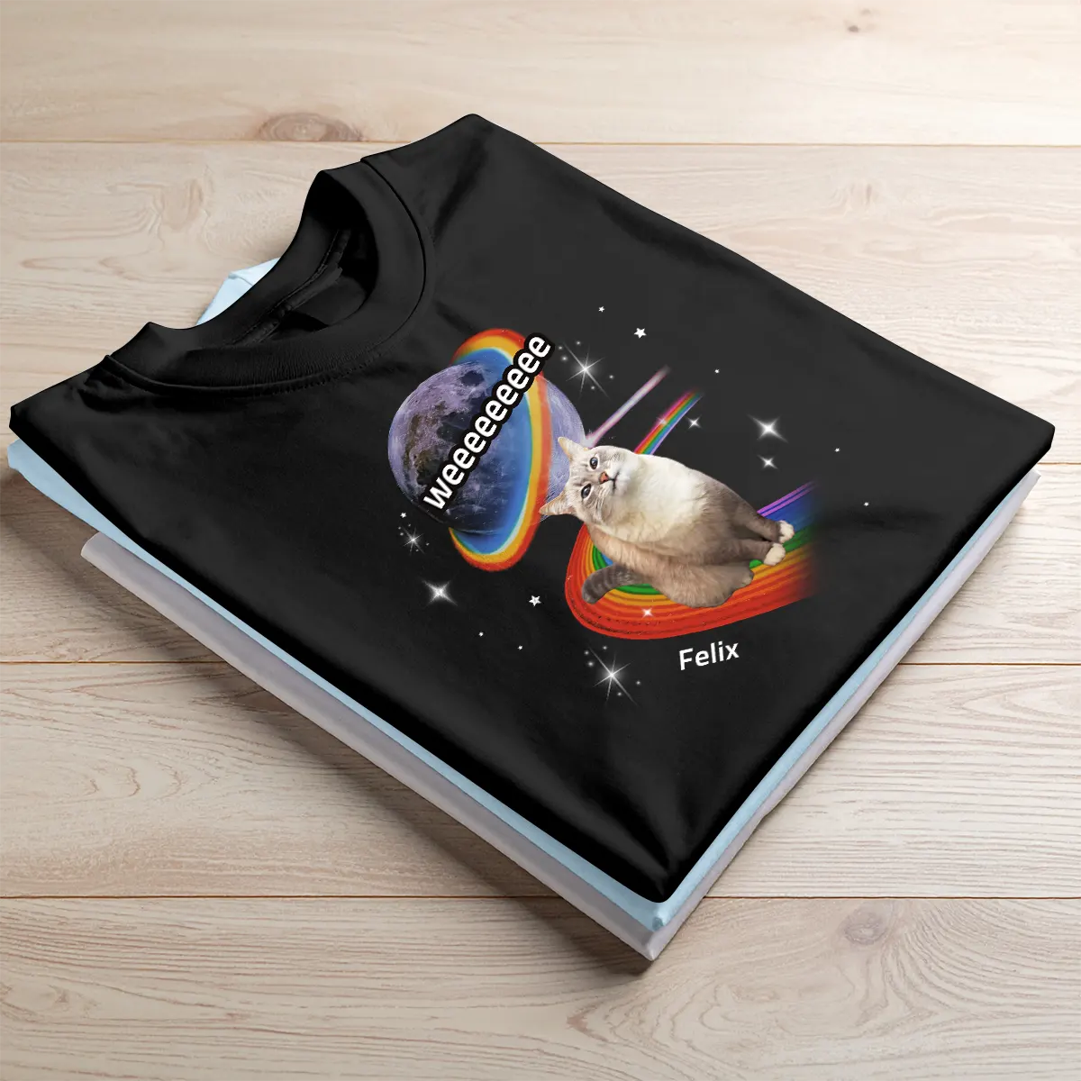 Custom Space Cat T-Shirt - Funny Personalized Rainbow Galaxy Tee With Pet Photo & Name TS-LA40-HN456_4