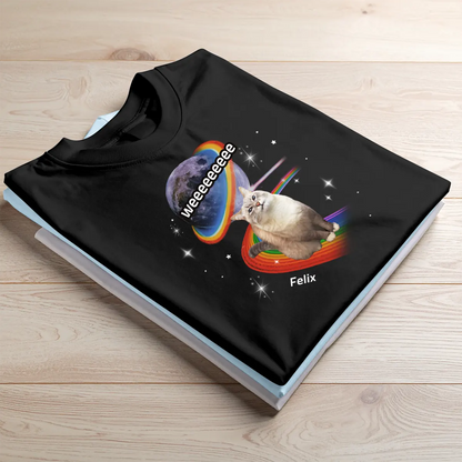Custom Space Cat T-Shirt - Funny Personalized Rainbow Galaxy Tee With Pet Photo & Name TS-LA40-HN456_4