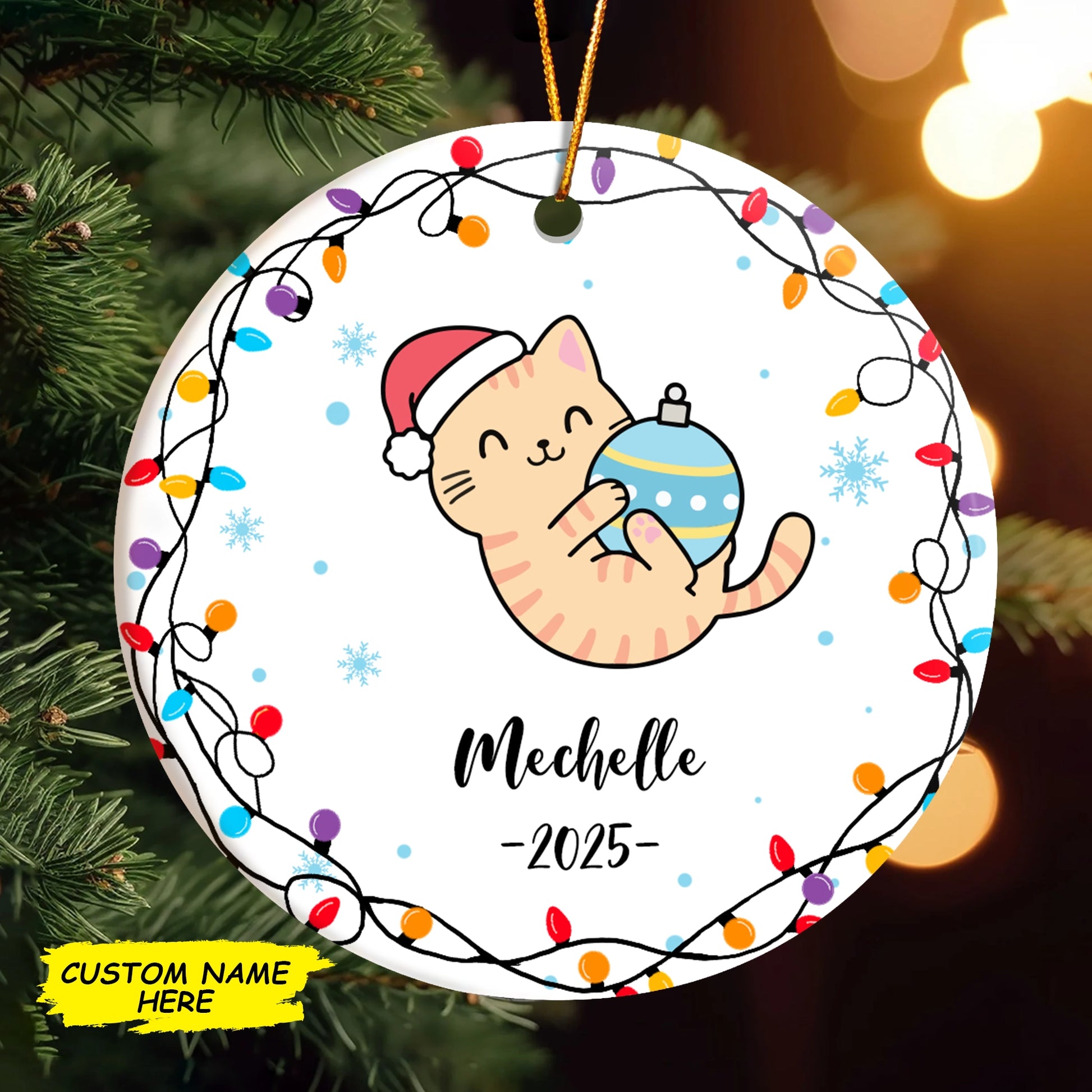 Cute Cat Design - Personalized Christmas Ceramic Ornament For Cat Lovers-MK_Web1