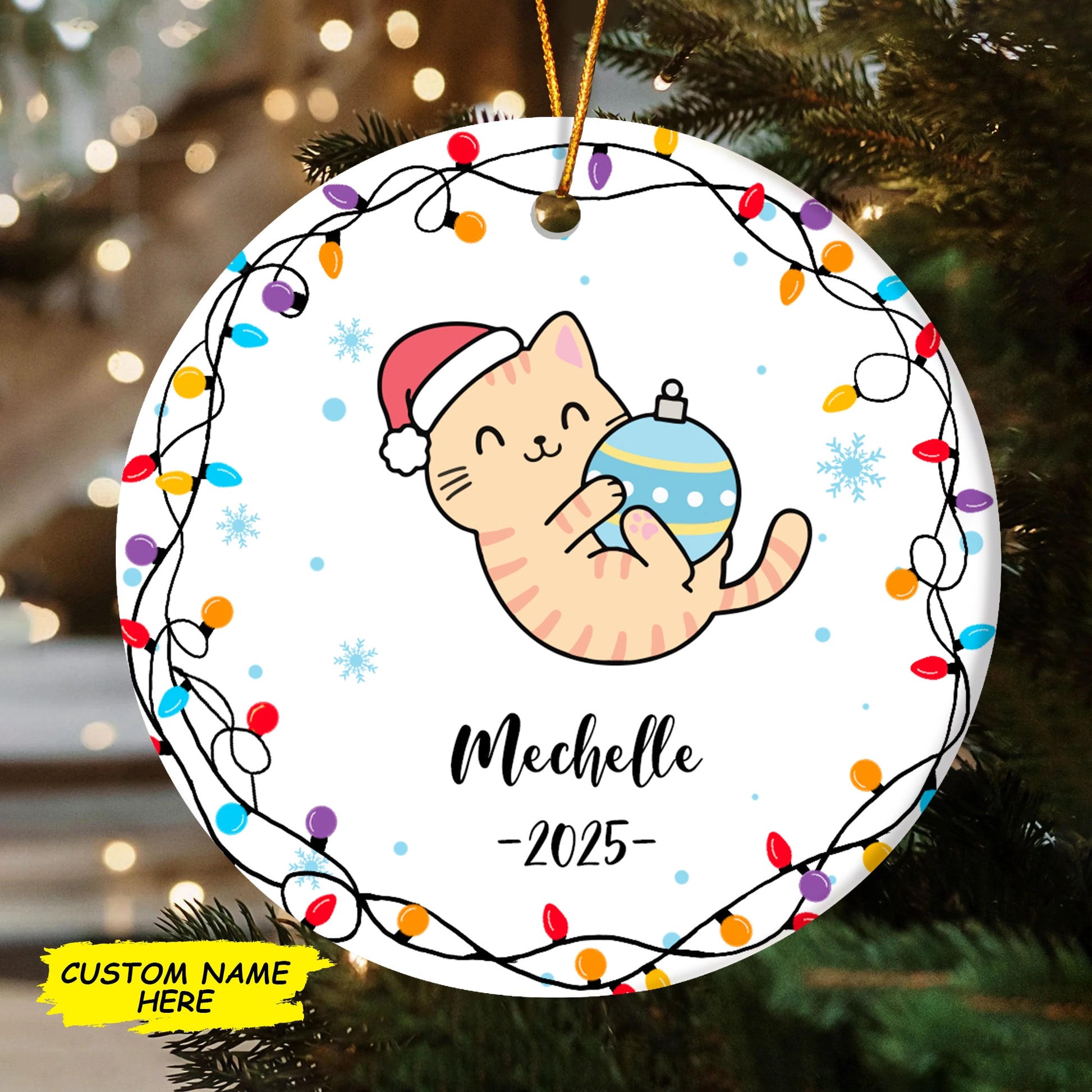 Cute Cat Design - Personalized Christmas Ceramic Ornament For Cat Lovers-MK_Web2