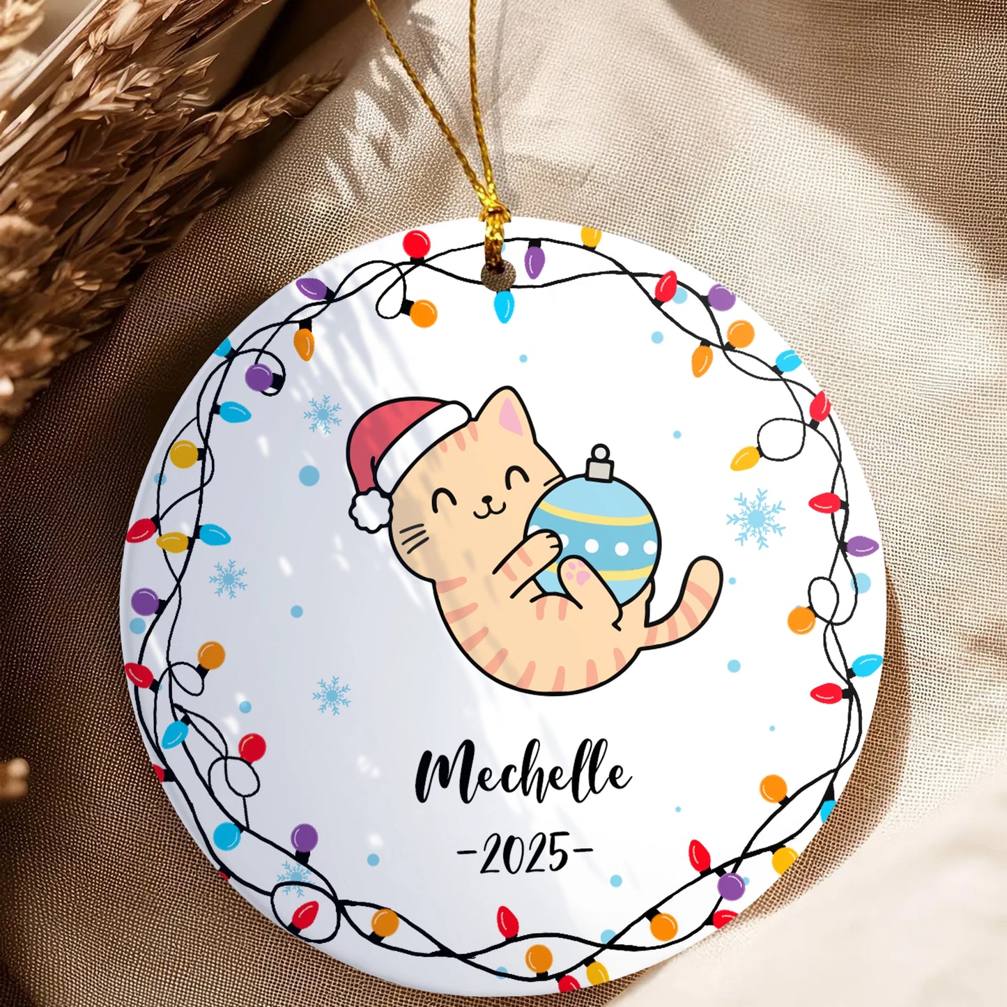 Cute Cat Design - Personalized Christmas Ceramic Ornament For Cat Lovers-MK_Web3