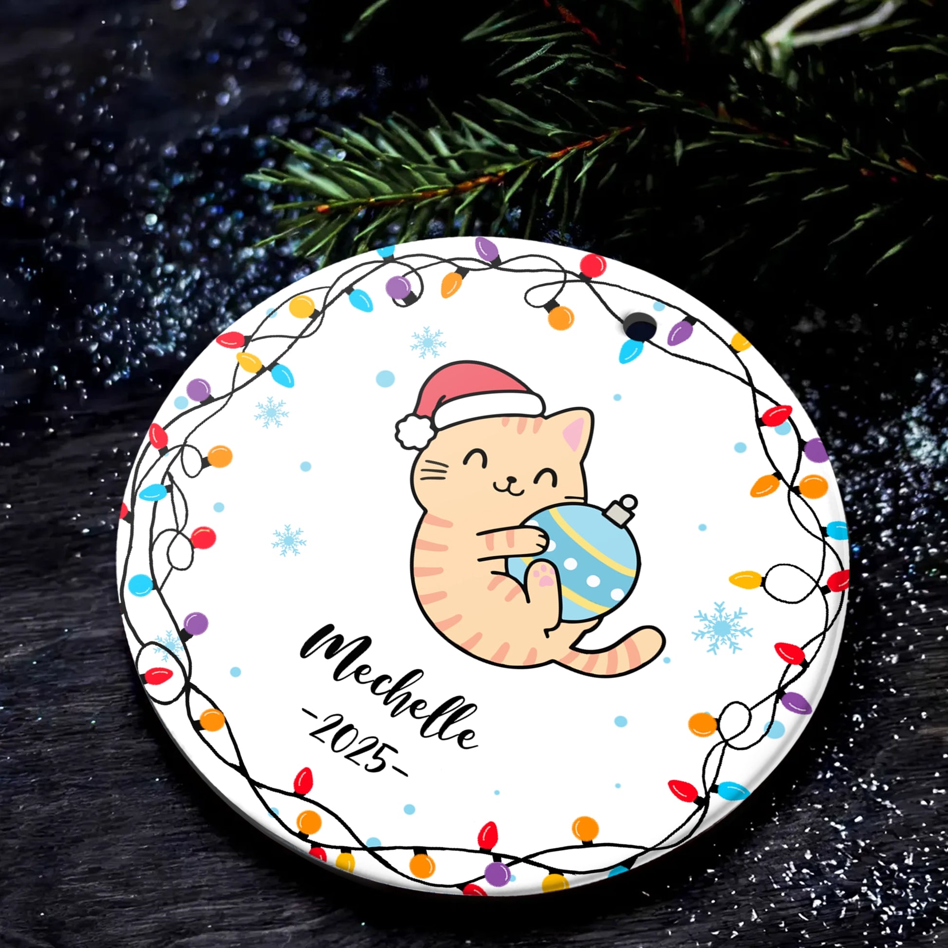 Cute Cat Design - Personalized Christmas Ceramic Ornament For Cat Lovers-MK_Web4