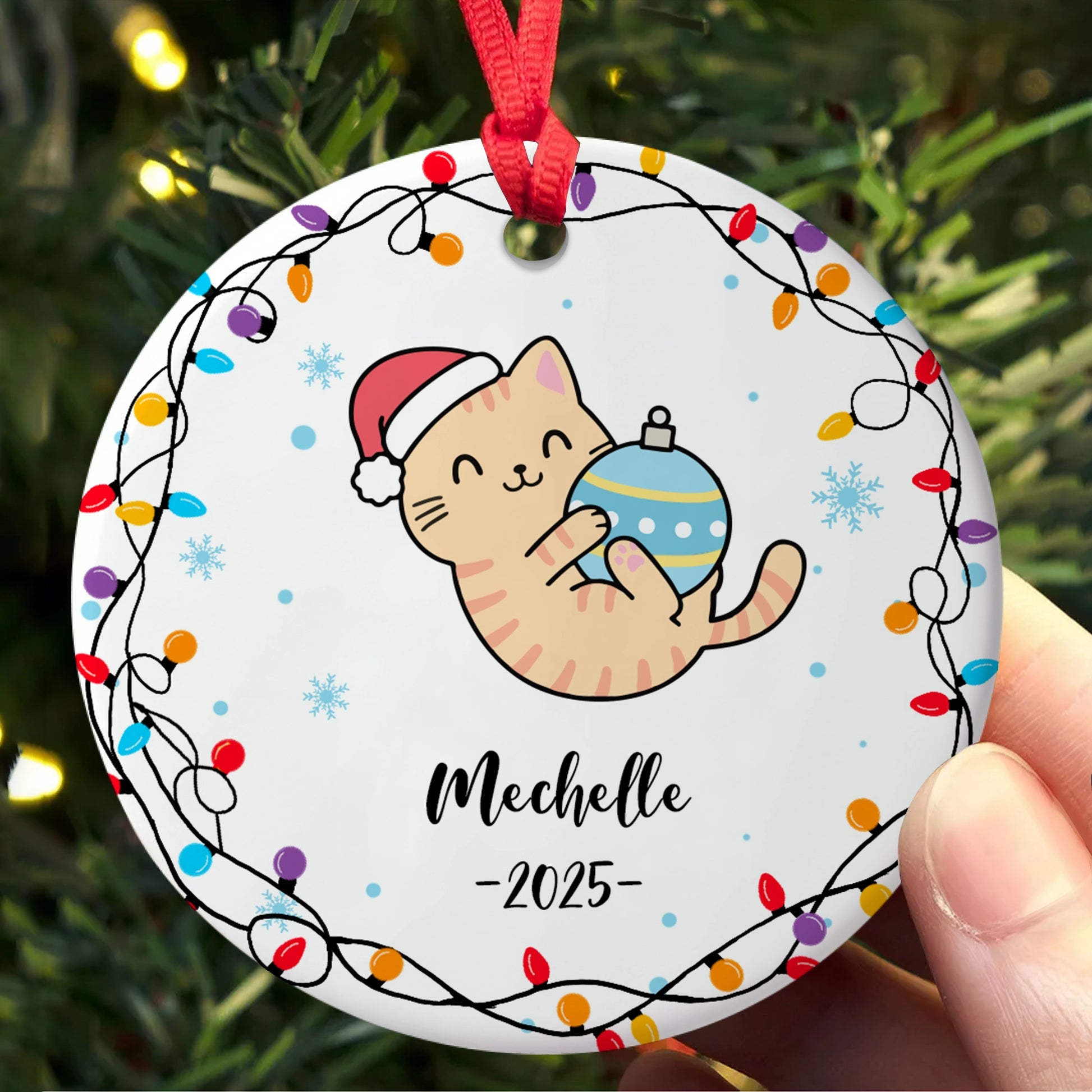 Cute Cat Design - Personalized Christmas Ceramic Ornament For Cat Lovers-MK_Web5