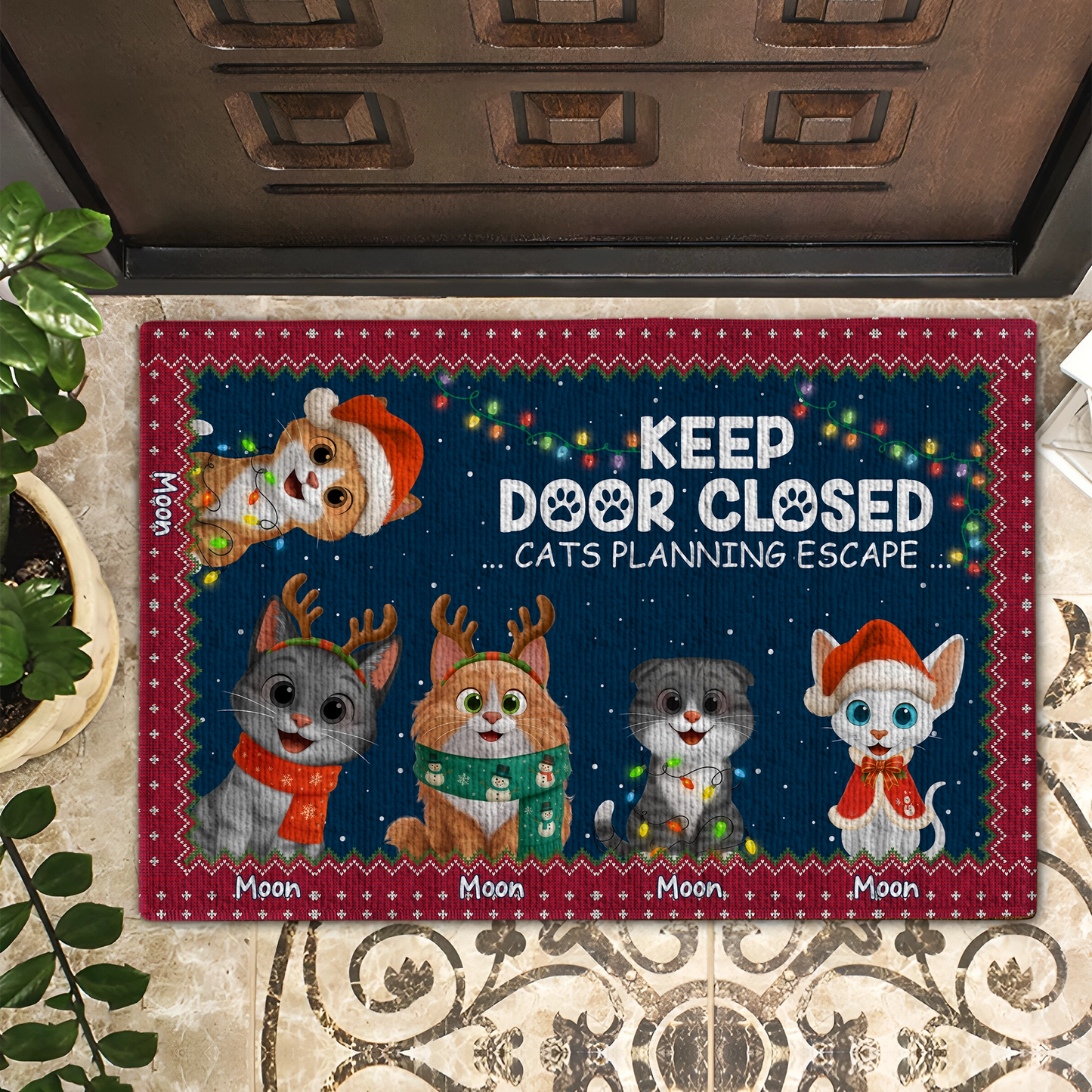 Keep Door Close, Cats Planning Escape - Christmas Gift For Cat Lovers - Personalized Doormat