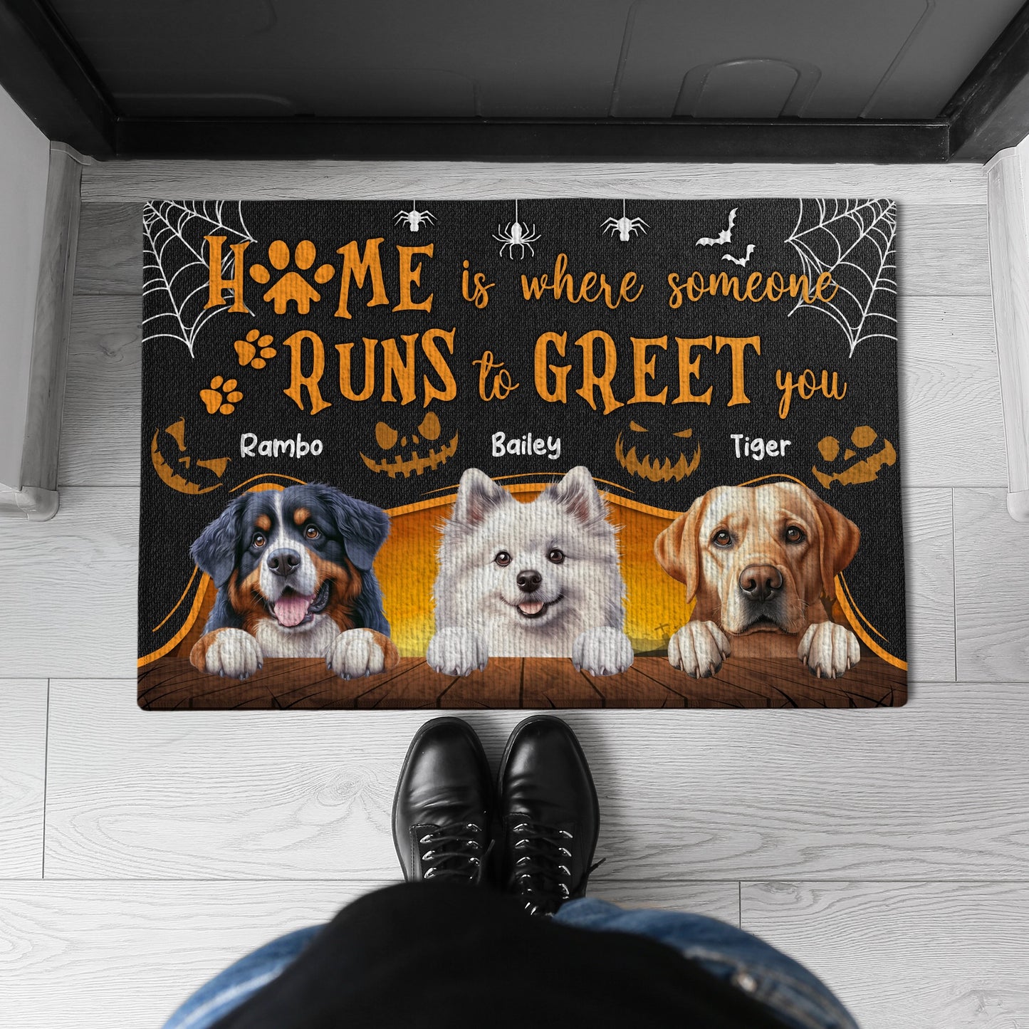 Home Is Where Someone Runs To Greet You - Custom Halloween Decor - Personalized Doormat