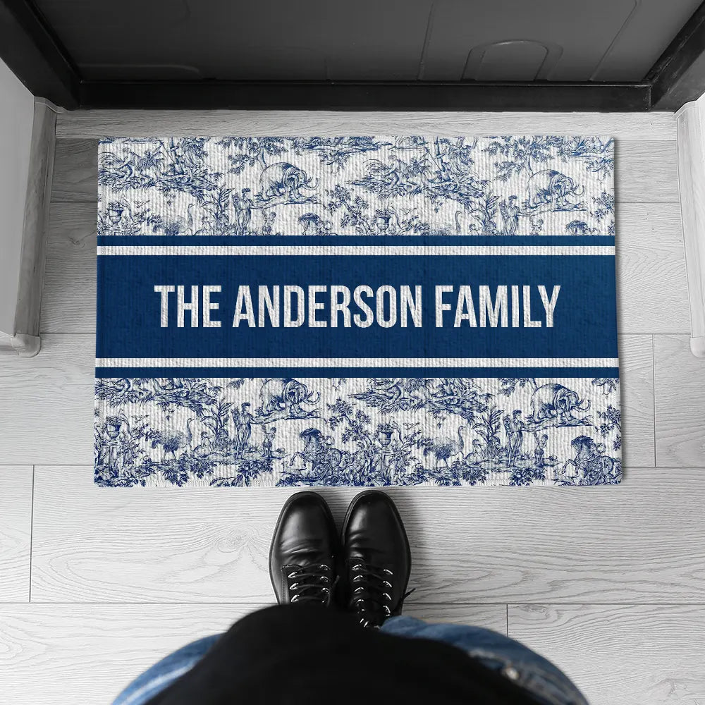 Family Name -  Toile De Jouy - Personalized Doormat