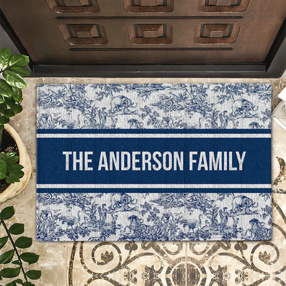 Family Name -  Toile De Jouy - Personalized Doormat
