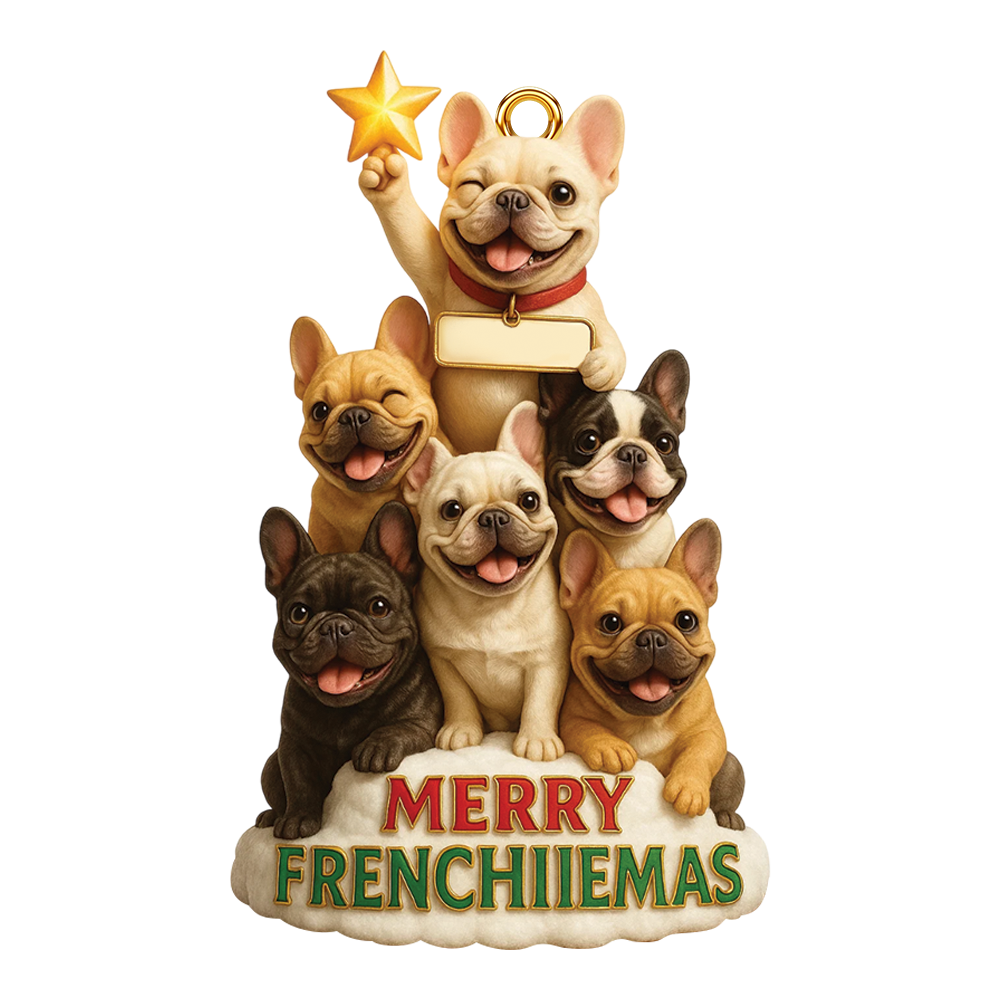Personalized Pug Christmas Ornament, Merry Frenchiiemas Acrylic Ornament, Cute Holiday Gift for Pug Lovers