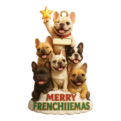 Personalized Pug Christmas Ornament, Merry Frenchiiemas Acrylic Ornament, Cute Holiday Gift for Pug Lovers