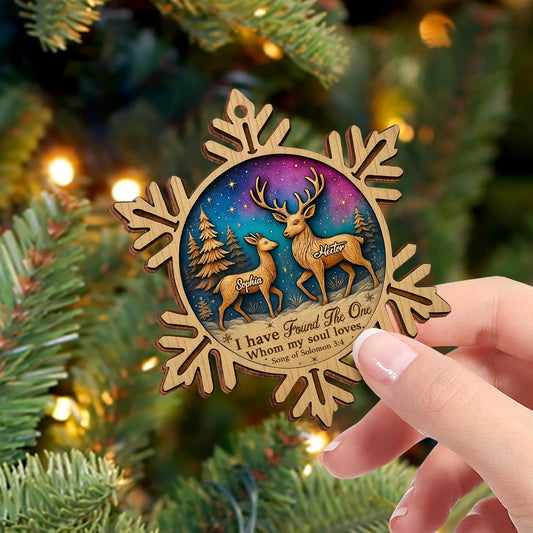 Deer Couple Christmas - I Have Found The One Whom My Soul Loves - Personalized Double-Sided Wooden Ornament Web2