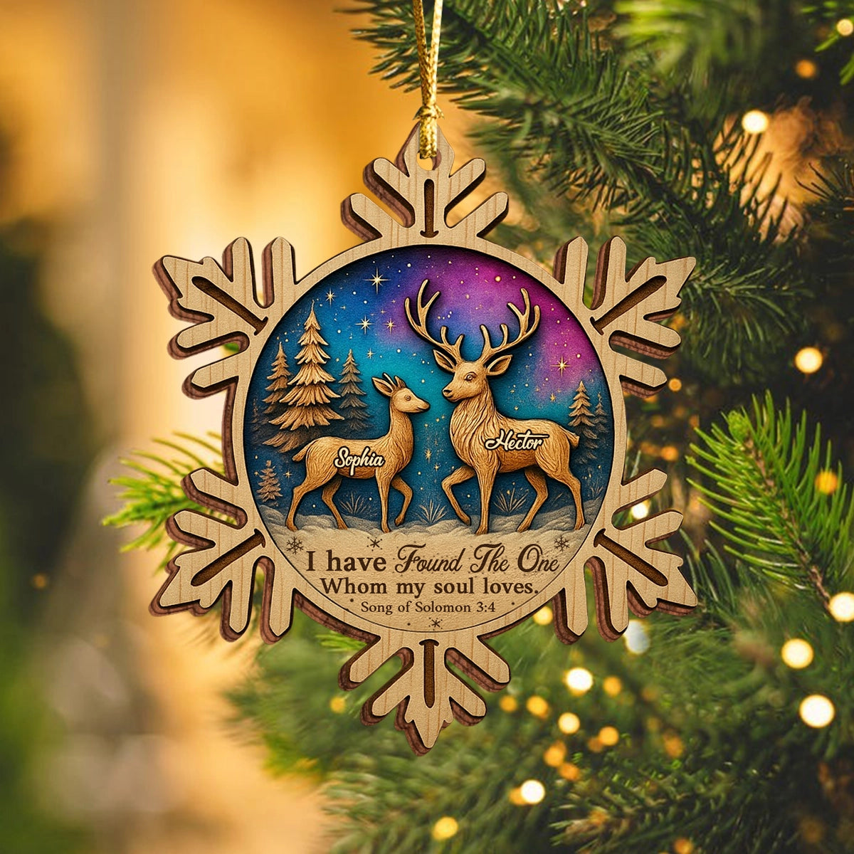 Deer Couple Christmas - I Have Found The One Whom My Soul Loves - Personalized Double-Sided Wooden Ornament Web4