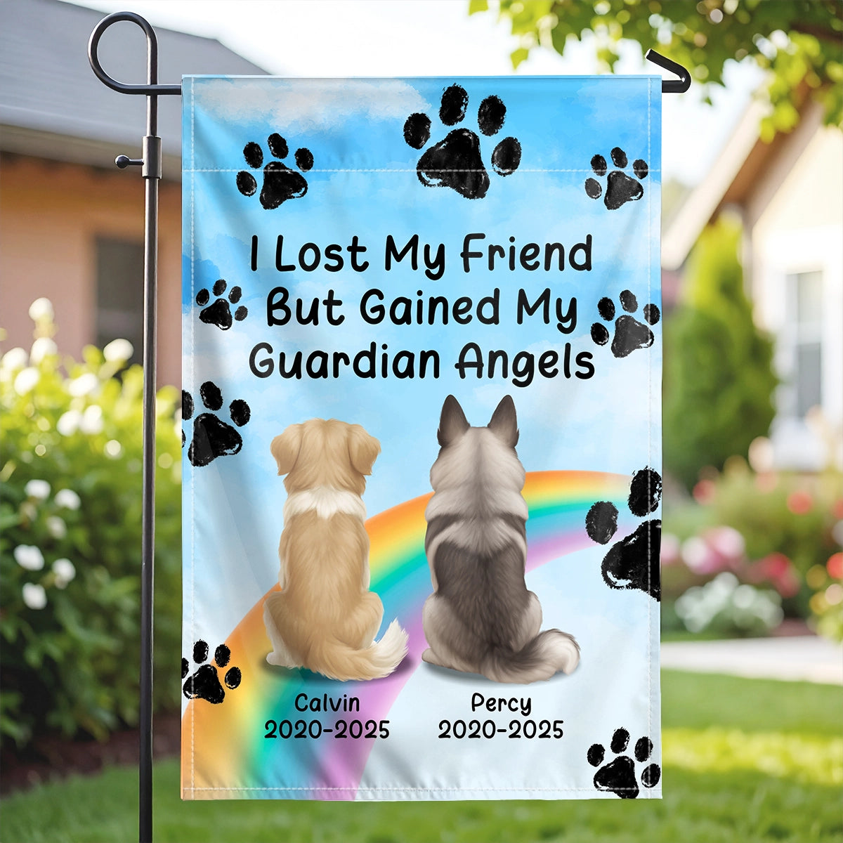 I Lost A Friend But Gained A Guardian Angel - Custom Dog Memorial - Personalized Garden Flag