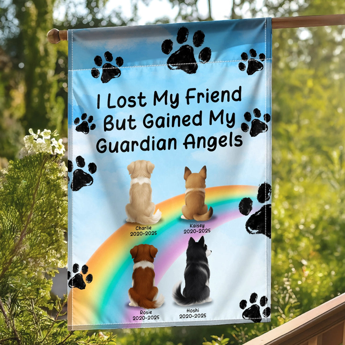 I Lost A Friend But Gained A Guardian Angel - Custom Dog Memorial - Personalized Garden Flag