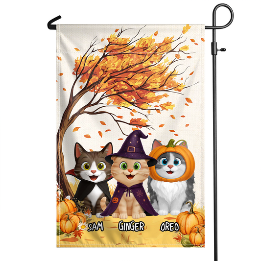 Custom Cat Under Fall Tree - Fall Thanksgiving Home Decor - Personalized Flag