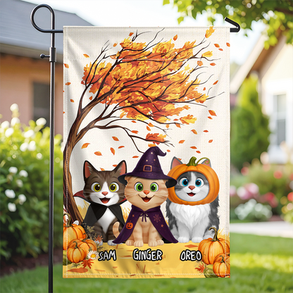 Custom Cat Under Fall Tree - Fall Thanksgiving Home Decor - Personalized Flag