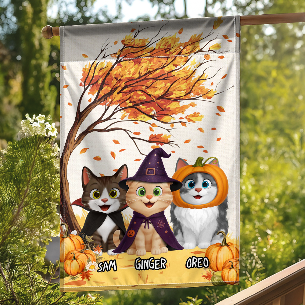 Custom Cat Under Fall Tree - Fall Thanksgiving Home Decor - Personalized Flag
