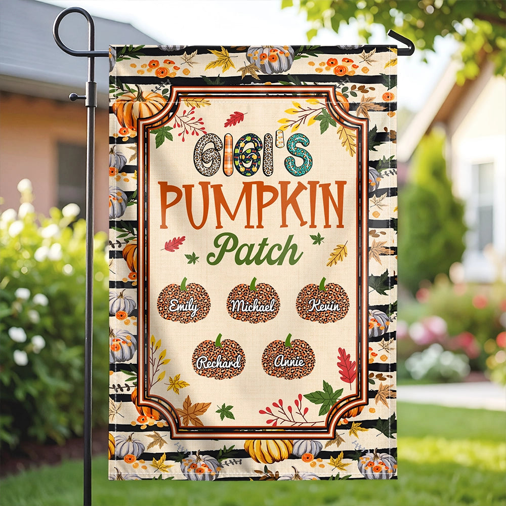 Grandma Pumpkin Patch - Custom Kid Name Fall Decor - Personalized Garden Flag