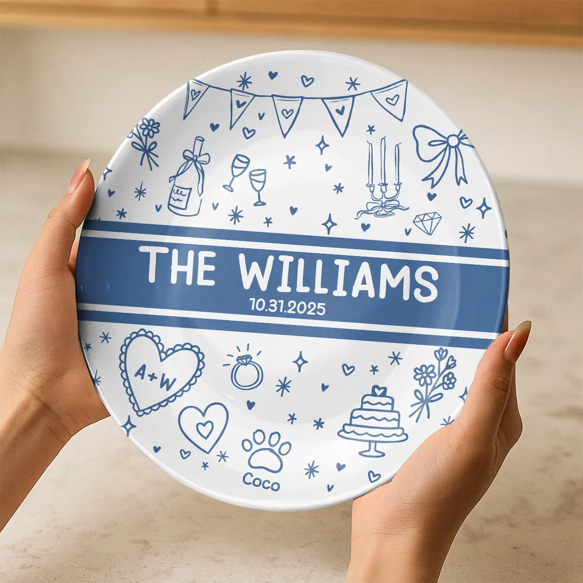Family Keepsake Plate - Personalized Ceramic Round Plate with Family Name-RP-LA30-TX562