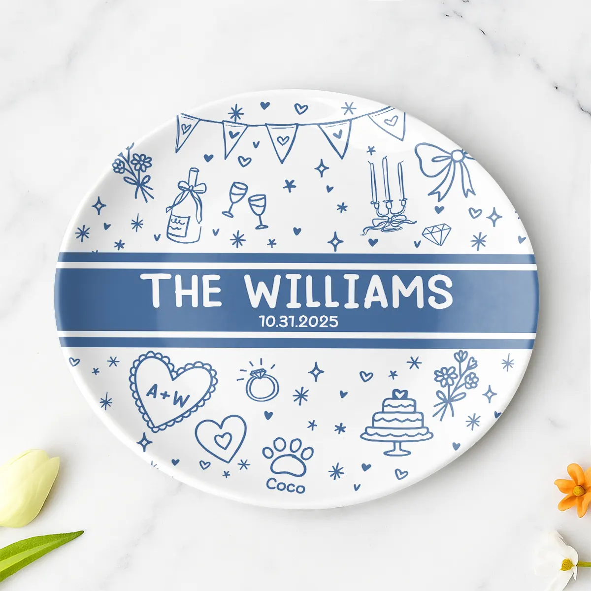 Family Keepsake Plate - Personalized Ceramic Round Plate with Family Name-RP-LA30-TX563