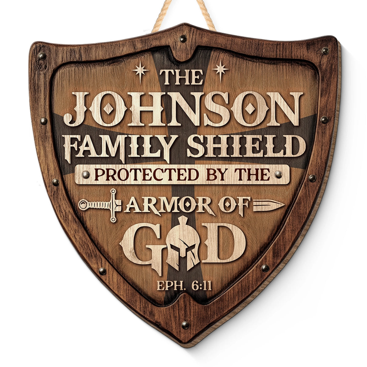 Family Shield Wall Decor - Protected By The Armor of God - Christian Home Sign - Personalized Shaped Wood Sign web1