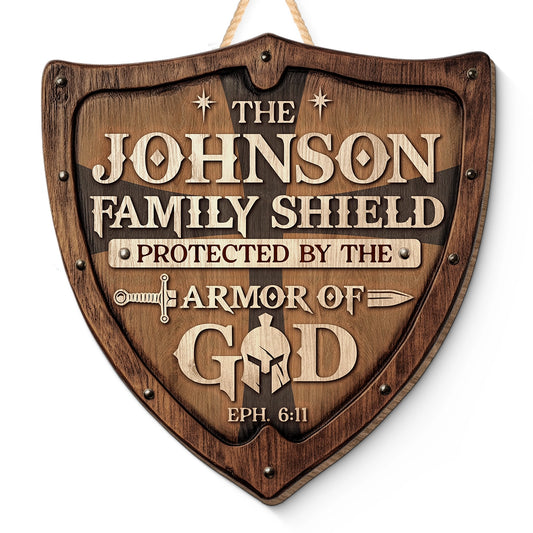 Family Shield Wall Decor - Protected By The Armor of God - Christian Home Sign - Personalized Shaped Wood Sign web1