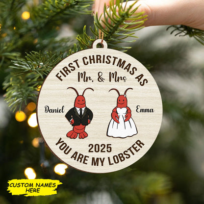 First Christmas You Are My Lobster Gift - Personalized Wooden 2 Layer Ornament-MKweb1