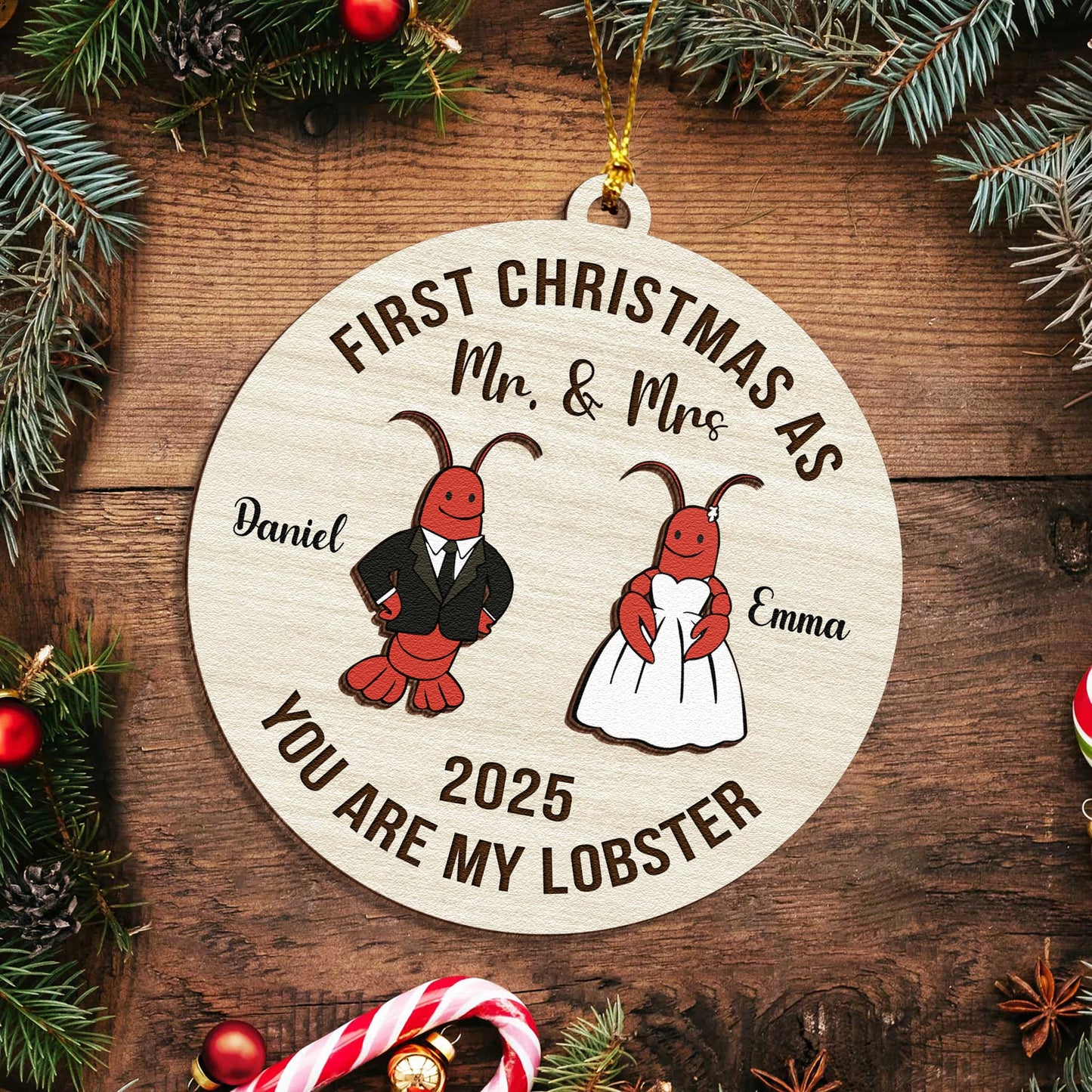 First Christmas You Are My Lobster Gift - Personalized Wooden 2 Layer Ornament-MKweb2
