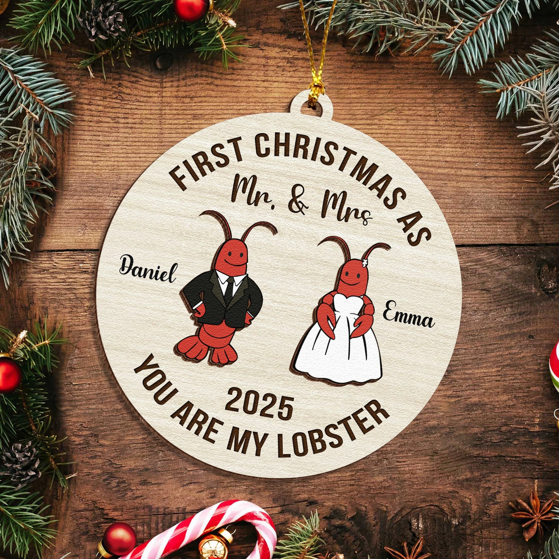 First Christmas You Are My Lobster Gift - Personalized Wooden 2 Layer Ornament-MKweb2