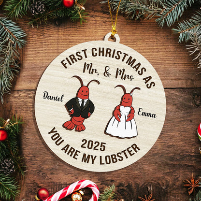 First Christmas You Are My Lobster Gift - Personalized Wooden 2 Layer Ornament-MKweb2