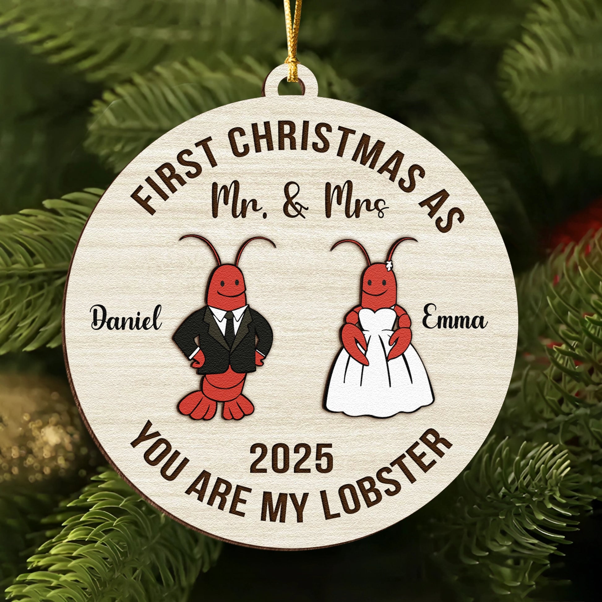 First Christmas You Are My Lobster Gift - Personalized Wooden 2 Layer Ornament-MKweb4