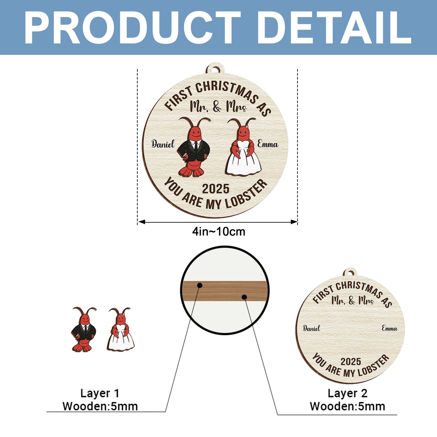 First Christmas You Are My Lobster Gift - Personalized Wooden 2 Layer Ornament-MKweb5