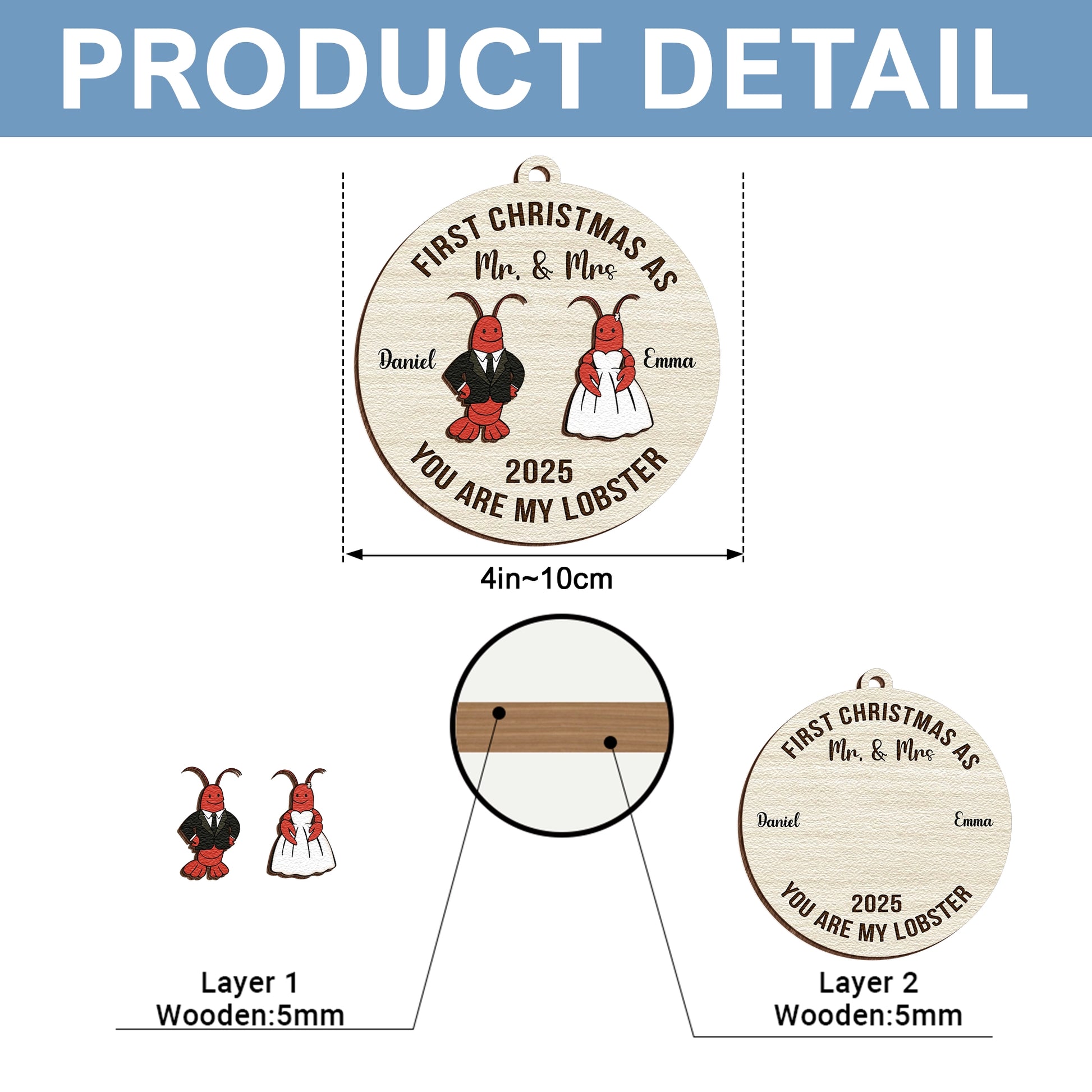 First Christmas You Are My Lobster Gift - Personalized Wooden 2 Layer Ornament-MKweb5