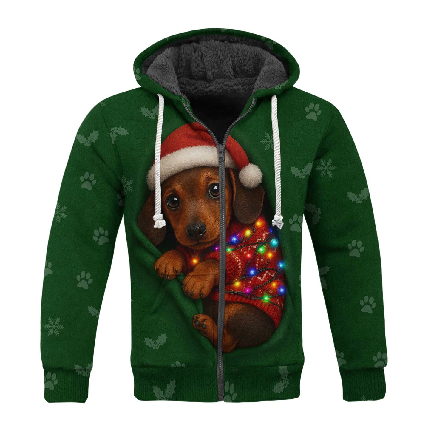 Christmas Dachshund Shirt, Funny Weiner Dog Shirts, Pattern Polos For Spooky Season - Cute Puppy In Santa Hat & Lights