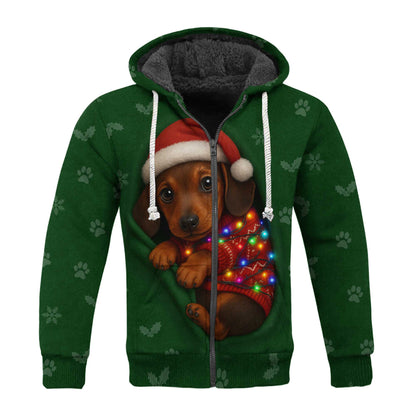 Christmas Dachshund Shirt, Funny Weiner Dog Shirts, Pattern Polos For Spooky Season - Cute Puppy In Santa Hat & Lights