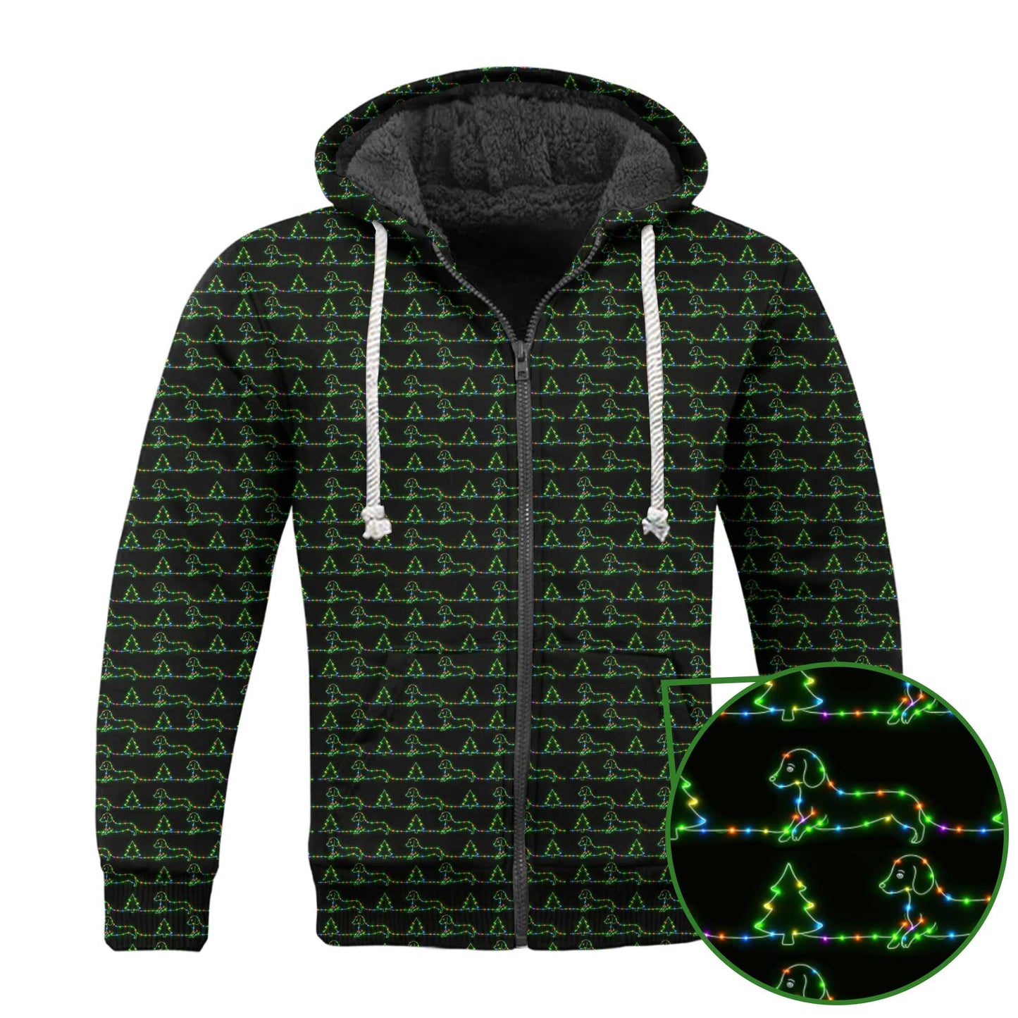 Funny Festive Neon Dachshund And Christmas Tree Lights Pattern, Dachshund Christmas Shirt, Wiener Dog T Shirt