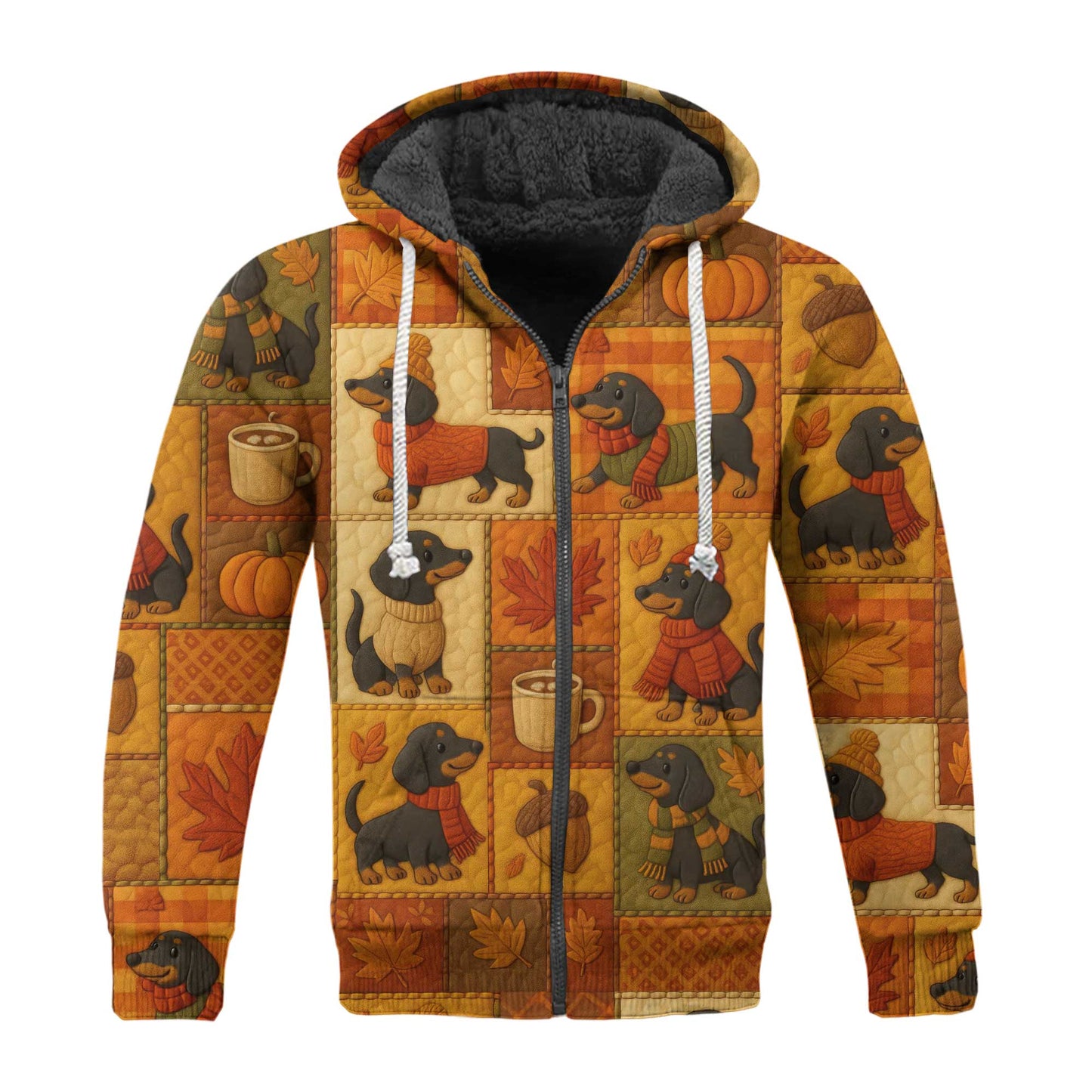 Pattern Polos For Autumn Vibes, Dachshund Shirt With Pumpkins And Coffee, Winter Dog Shirts, T Shirts For Dachshunds