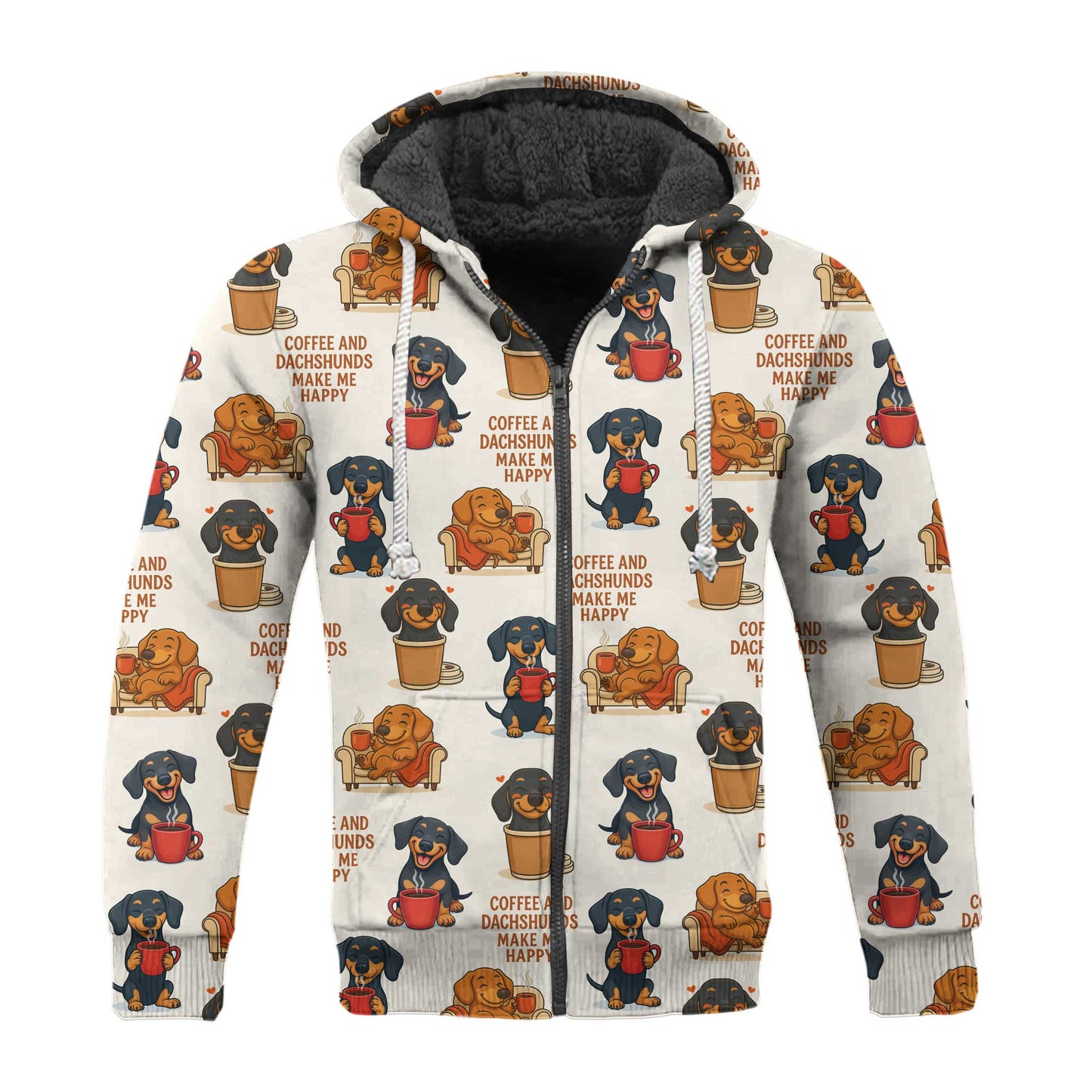 Funny Coffee And Dachshund Pattern Polo, Dachshund Shirt, Wiener Dog T Shirts