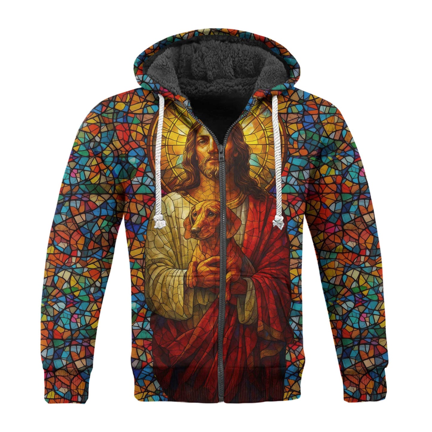 Colorful Stained Glass Jesus Hoodie, Dachshund Shirt, Wiener Dog T Shirt